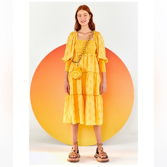 Farm Rio Yellow 3D Pineapple Midi Dress - Picture 2 of 10